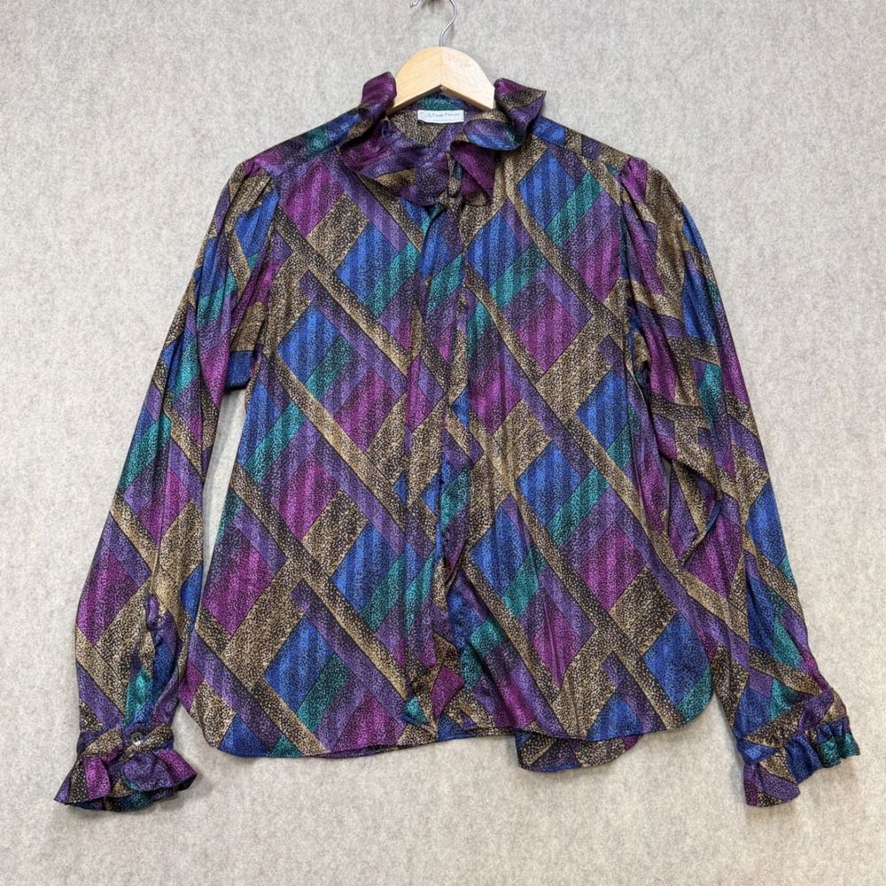 Vintage 80s Evan-Picone Blouse Womens M Multicolor Geometric Secretary Office